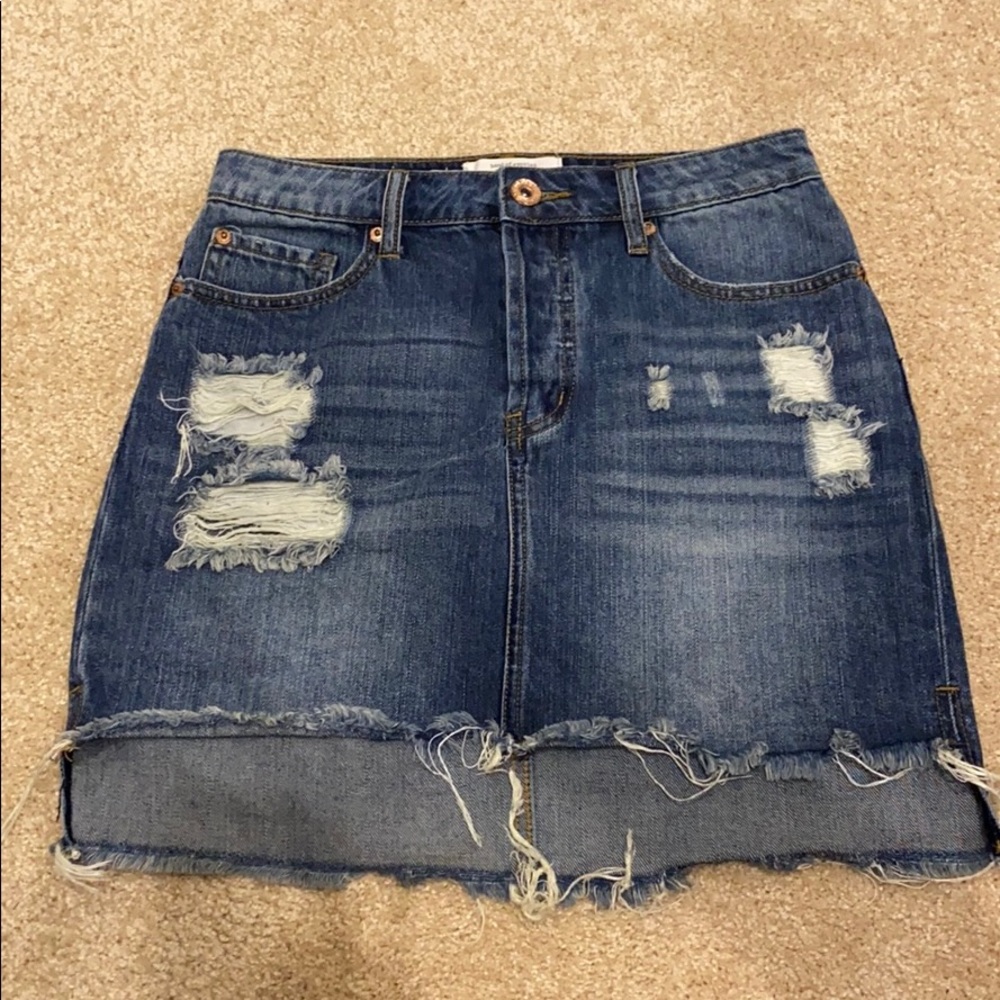 Distressed jean skirt